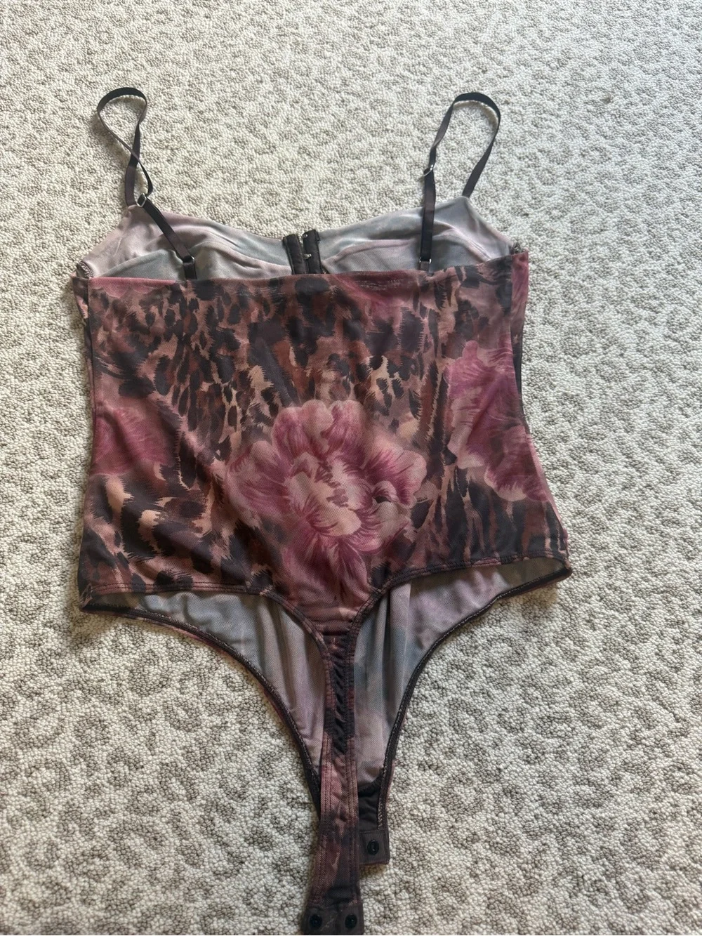 Intimately Free People Floral Mesh Corset Bodysuit Lg Leopard Print